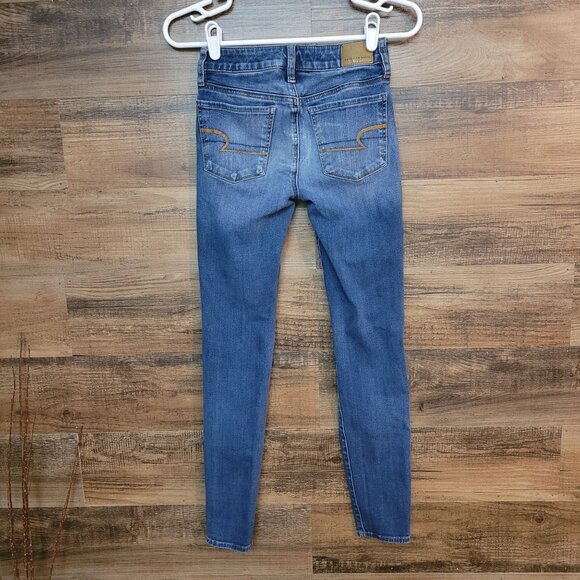 American Eagle Jeans 00 R Hi Rise Jegging 360 Next Level Stretch Medium Dark - Picture 2 of 11